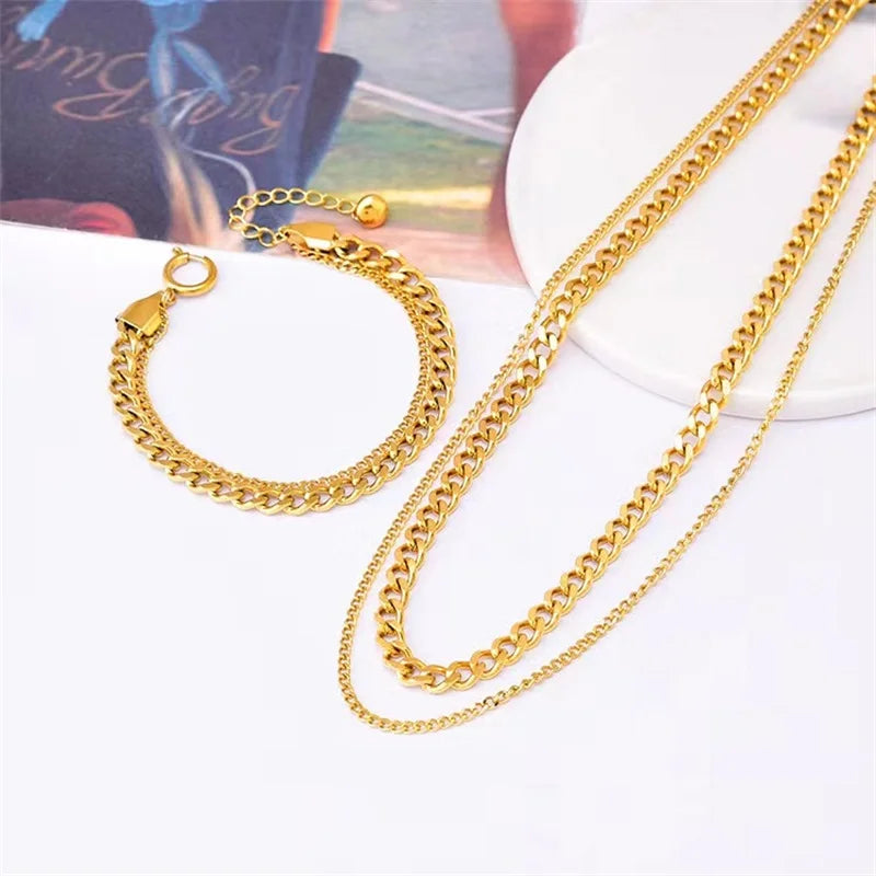 Femlion 18K Gold Plated Stainless Steel Thick Chain Jewelry Set