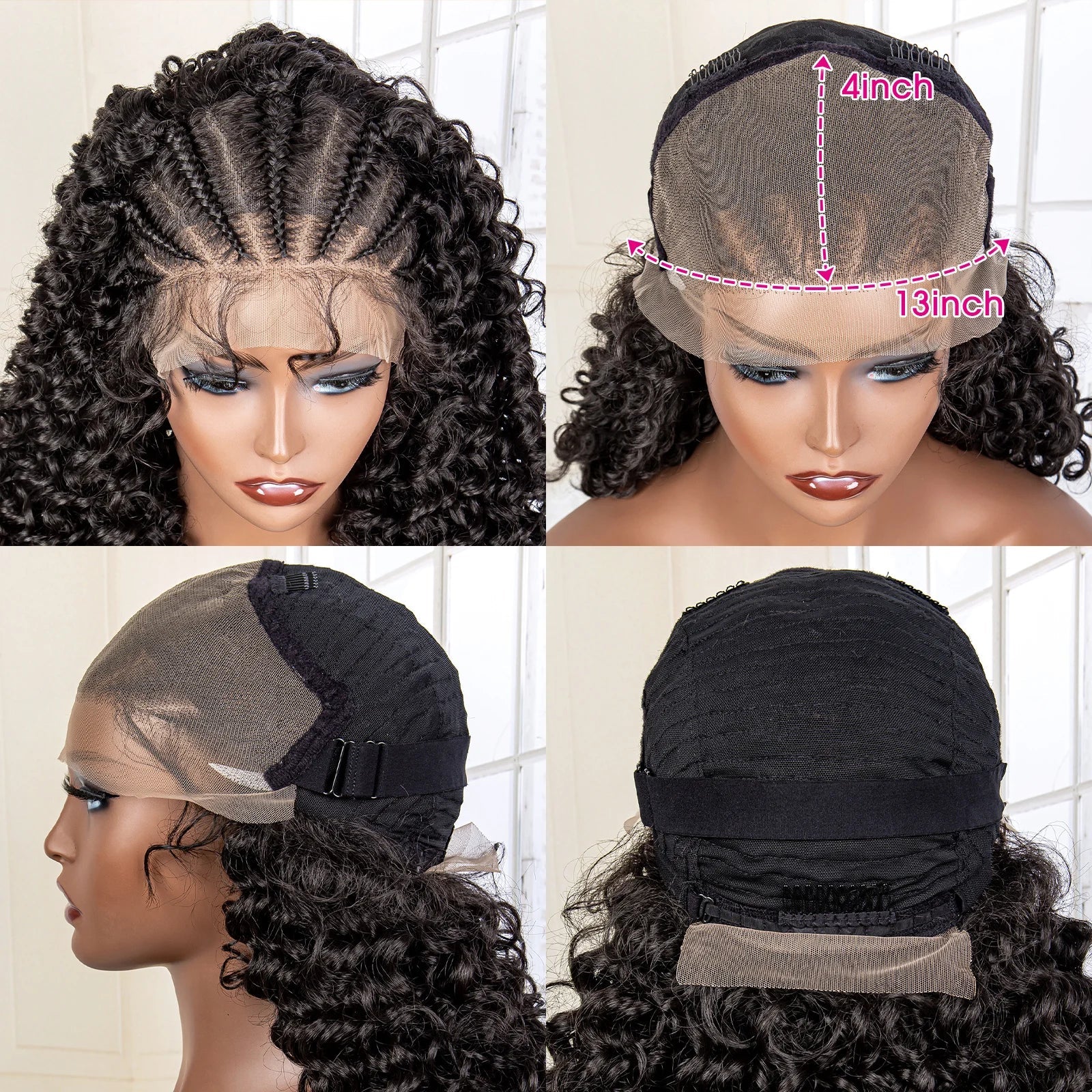 Femlion 16" Bob Kinky Curly Braided Lace Front Wig