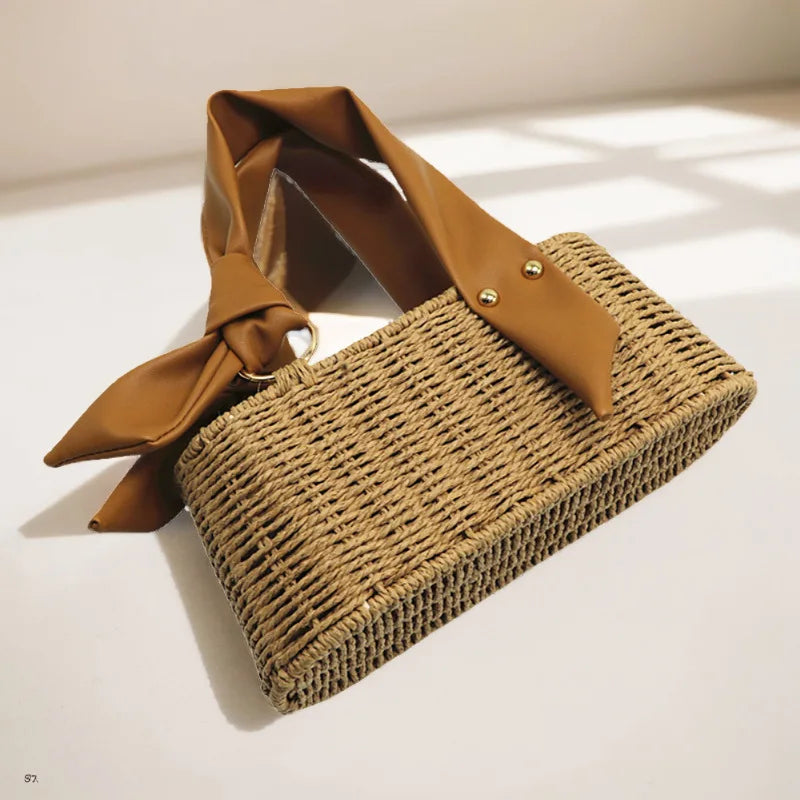 Femlion Straw Woven Trapezoidal Handbag - Mobile Phone Fashionable Women's Bag