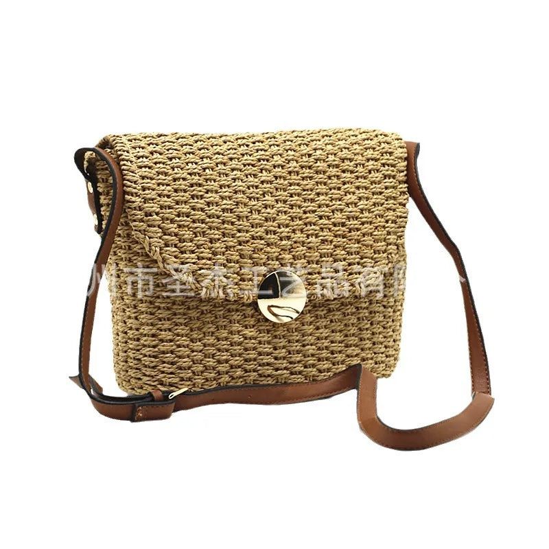 Femlion Handmade Straw Woven Crossbody Bag for Women