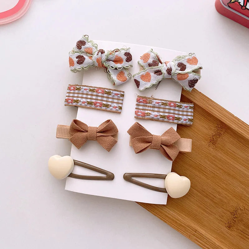 Femlion Bow Knit Hair Clips Set for Baby Girls | Korean Coffee Color Princess Headwear