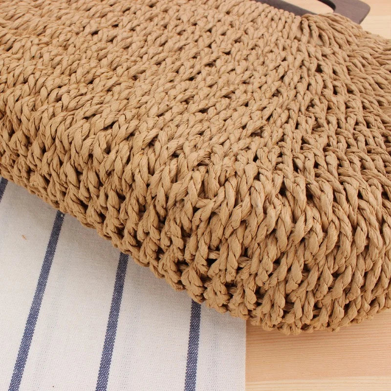 Femlion Sen Series Straw Beach Bag with Wooden Handle