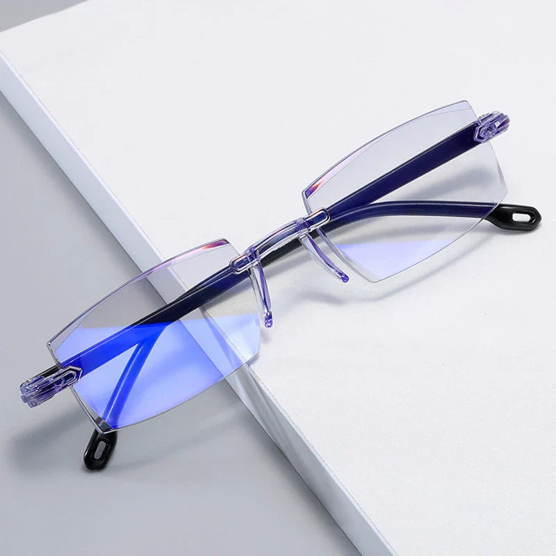 Femlion Rimless Anti Blue Light Myopia Glasses Frameless Unisex Eyeglasses -1.0 To -4.0