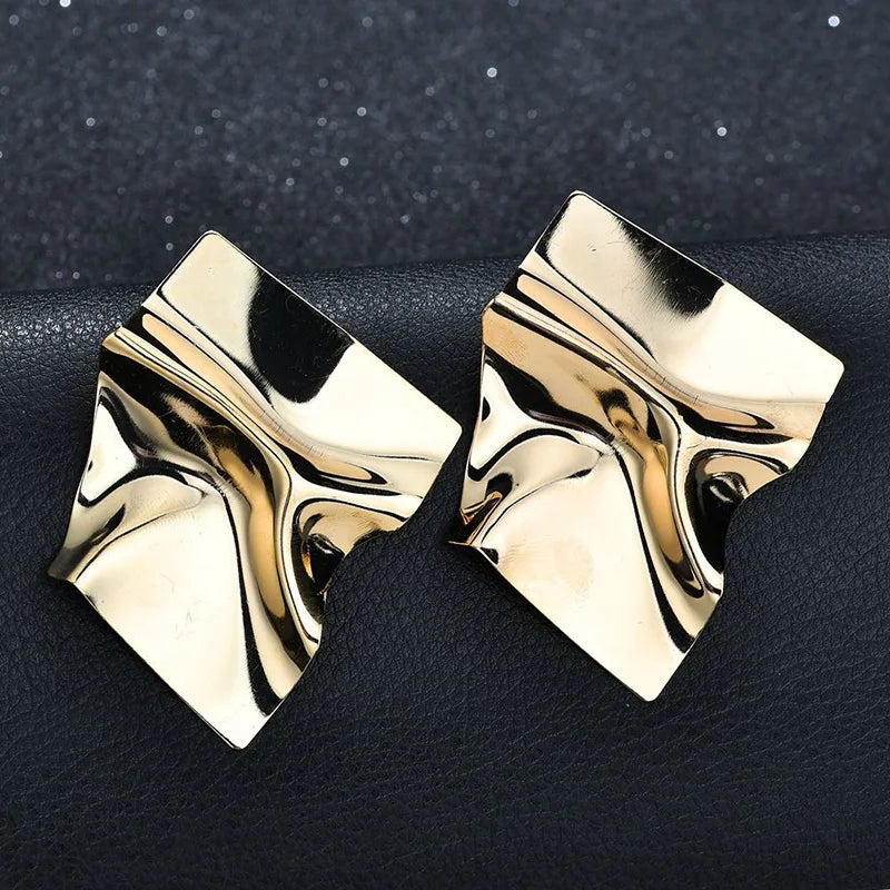 Femlion Gold Stud Earrings Big Simple Punk Statement Fashion Jewelry Women