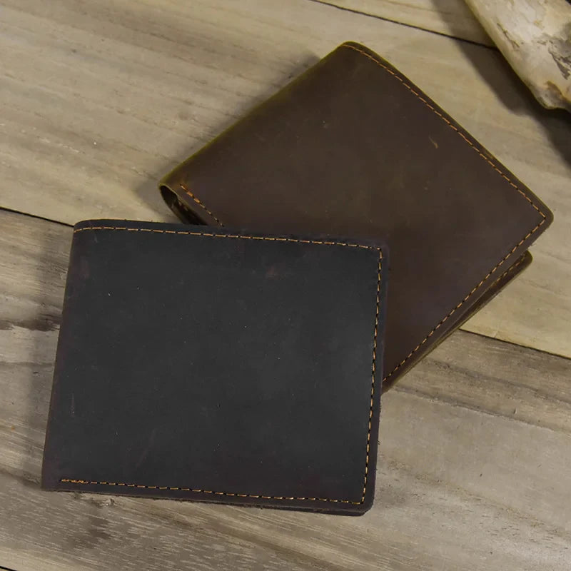 Femlion Men's Slim Leather Short Wallet - Real Cowskin, Minimalist Design & Card Holder