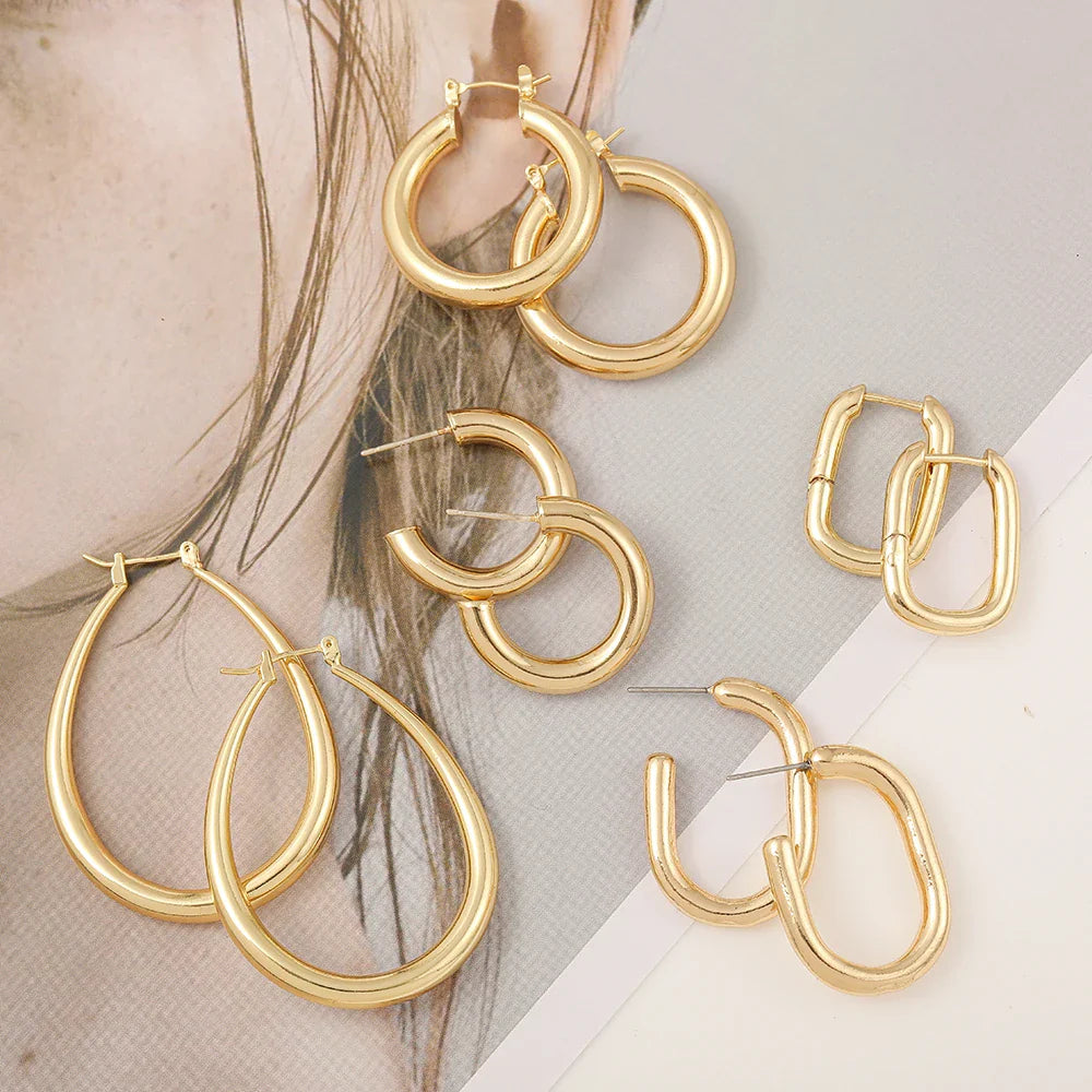 Femlion Gold Plated Chunky Geometric Hoop Earrings