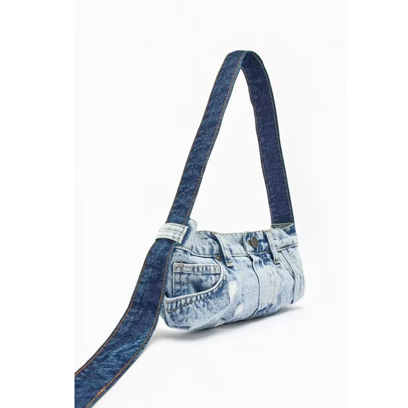 Femlion 2023 Summer Sea Blue Cowboy Shoulder Bag Women's Patchwork Tote