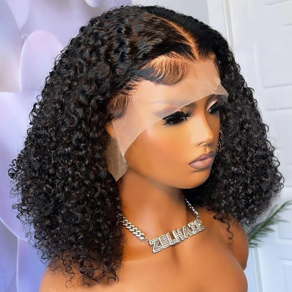 Femlion 13x4 Lace Front Bob Wig | Curly Human Hair Closure Wig