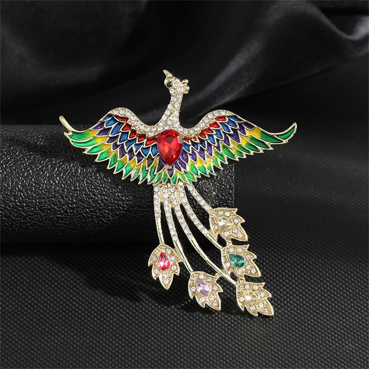 Femlion Colorful Crystal Phoenix Bird Brooches for Women: Enamel Flying Animal Badge