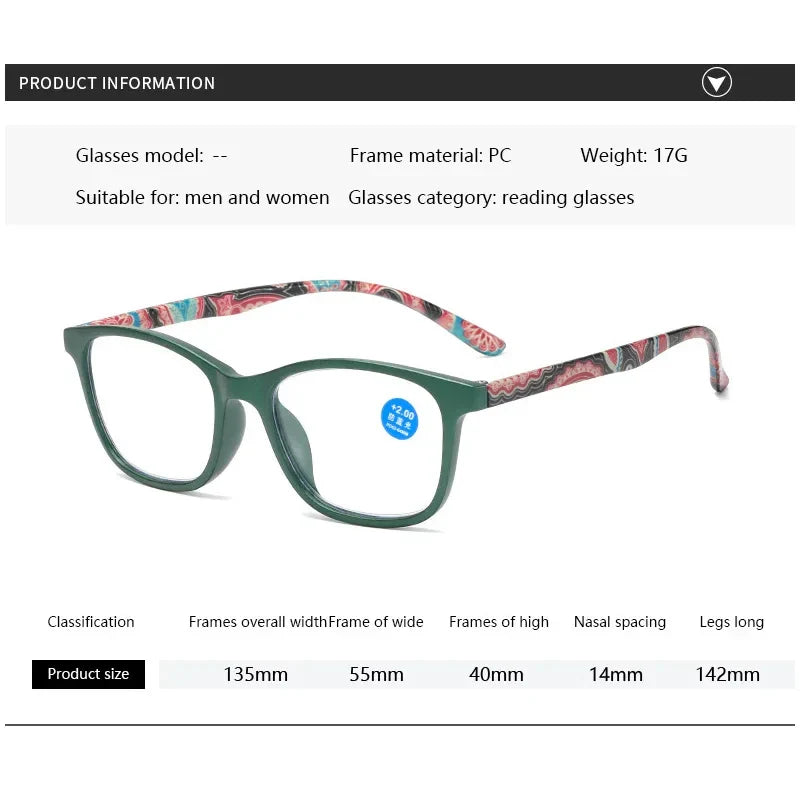 Femlion Blue Light Flower Print Reading Glasses +1.0 to +4.0