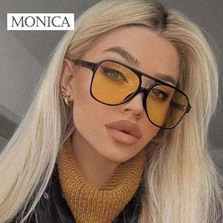 Femlion Retro Square Sunglasses Women Oversized Big Frame Black Yellow Vintage Glasses