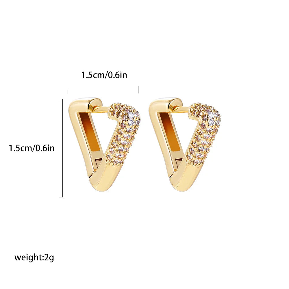 Femlion Geometric Gold CZ Triangle Hoop Earrings Men Women Jewelry Gift