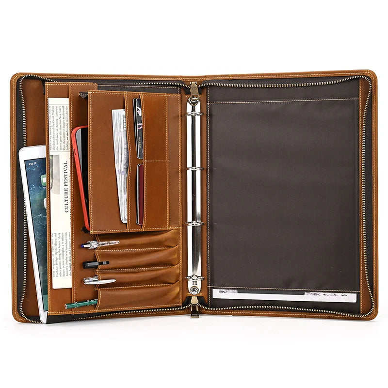 Femlion Luxury Crazy Horse Leather iPad & Laptop Case: 12.9" Bag for Men