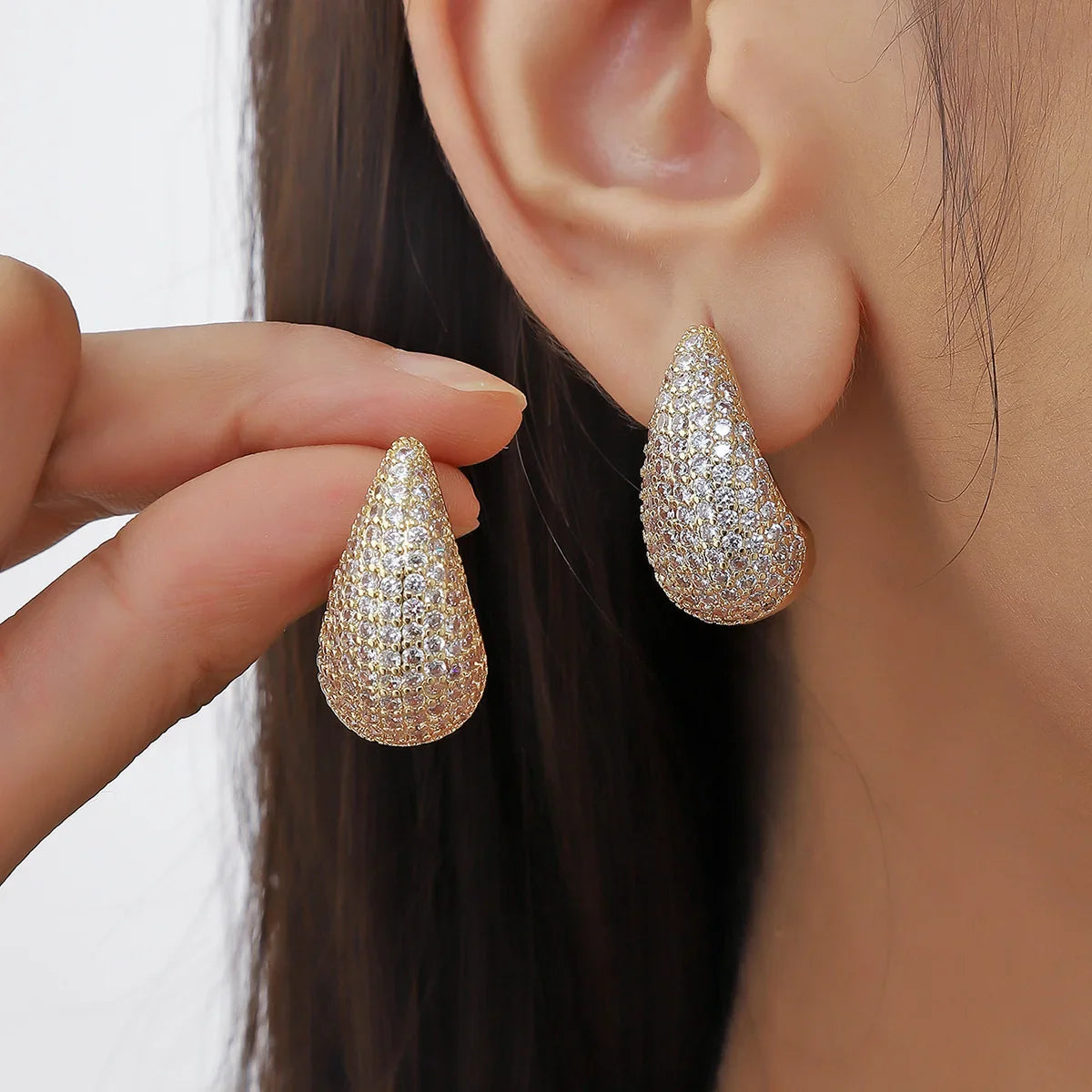 Femlion Gold Teardrop Micro Pave Hoop Earrings for Women