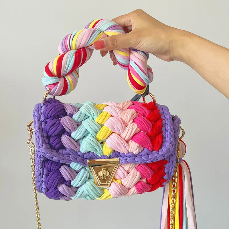 Femlion Colorful Crochet Tassel Handbags: Stylish Woven Crossbody Bags for Women