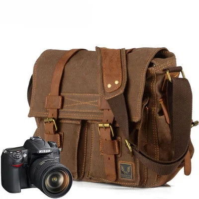 Femlion Canvas & Leather Camera Bag: Waterproof Lining, Stylish Shoulder Messenger for SLR Photography