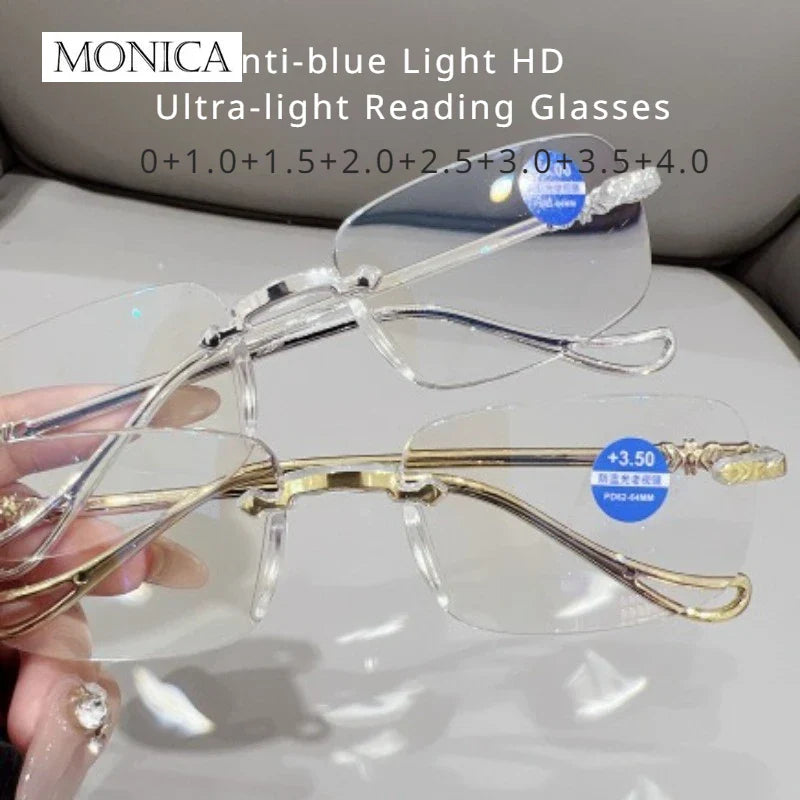 Femlion Diamond-cut Metal Presbyopia Glasses Anti-blue Light HD Reading Glasses