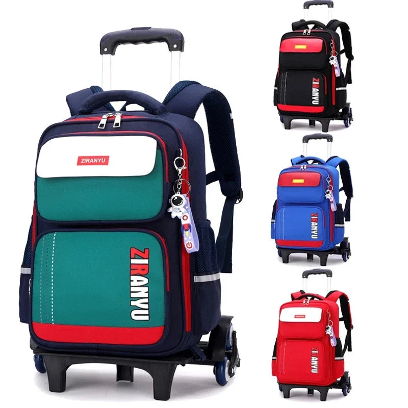 Femlion Kids' Rolling Backpack Junior High School Wheeled Bag Student Trolley Schoolbags