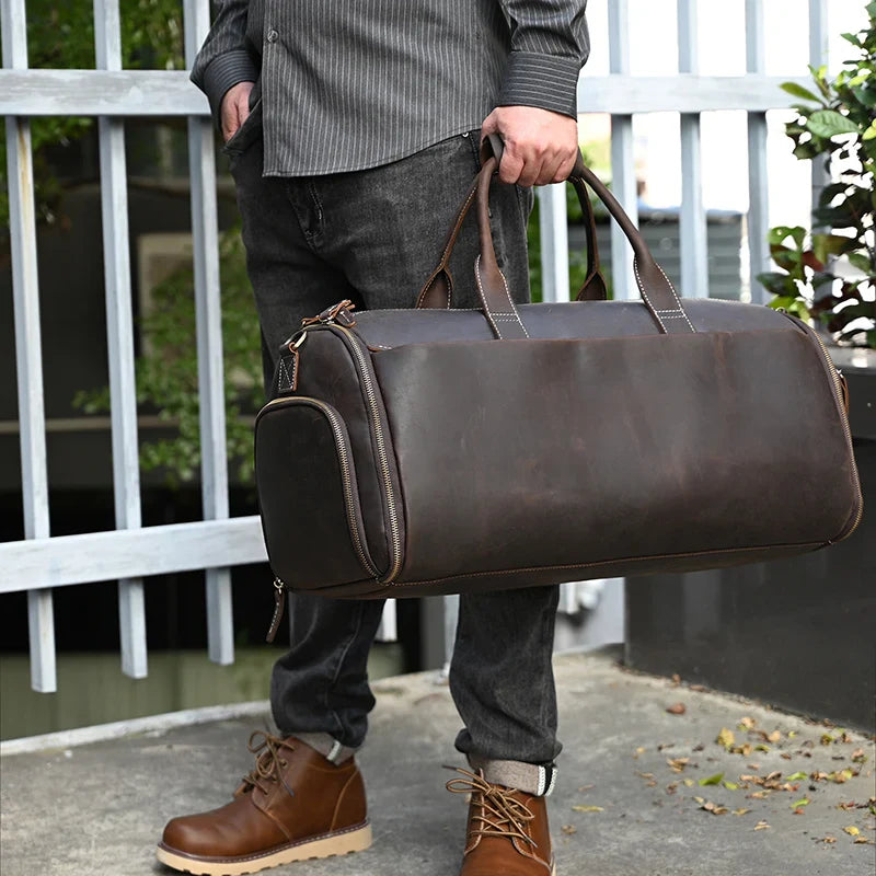 Femlion Men's Leather Suit Bag: Travel Duffel for Suits, Jackets, and Shoes