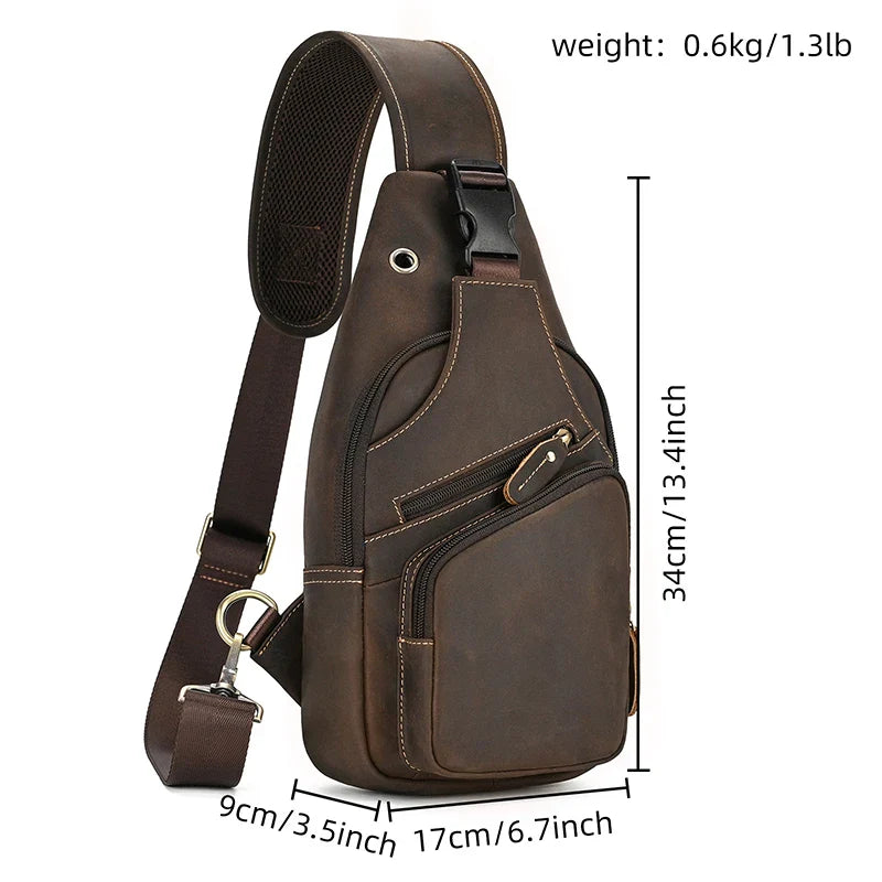 Femlion Men's Vintage Style Genuine Leather Chest Bag Pack