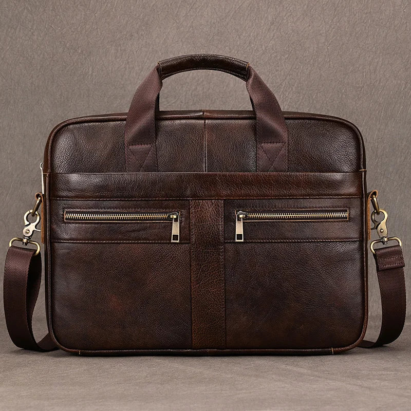 Femlion Vintage Style Leather Men's Laptop Briefcase Bag - 15.6" Business Messenger Bag