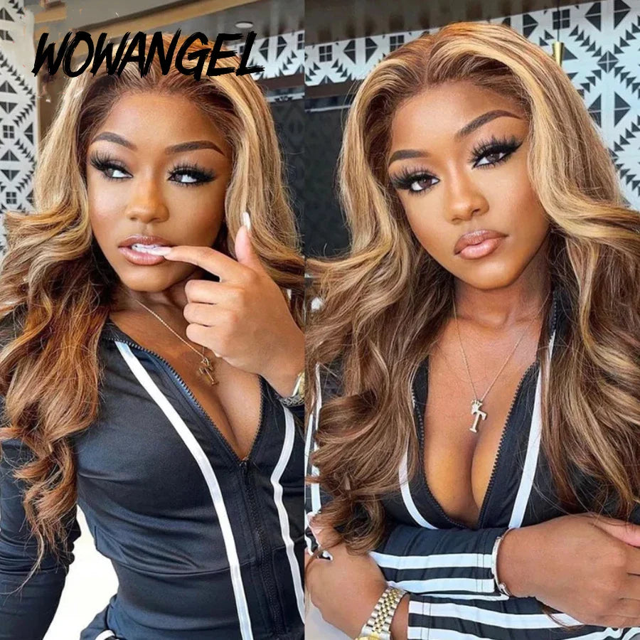 Femlion 13x6 HD Lace Highlight Body Wave Human Hair Full Lace Wig